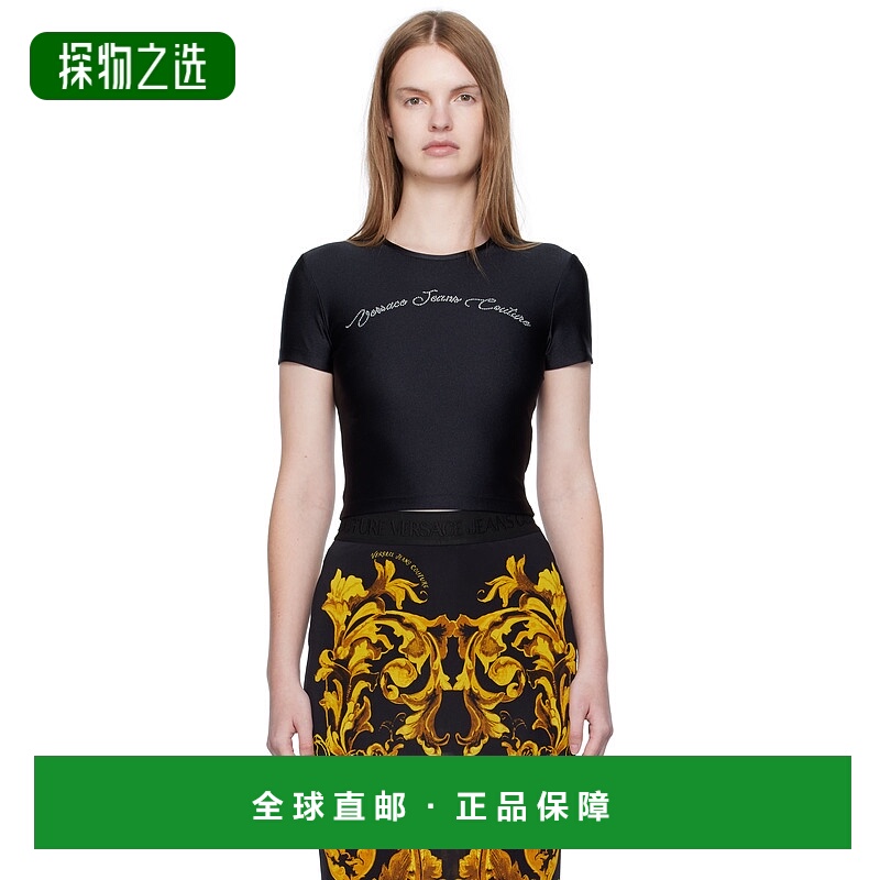 香港直邮Versace Jeans 范思哲 女士 黑色徽标 T 恤 E79HAH6A2EN0