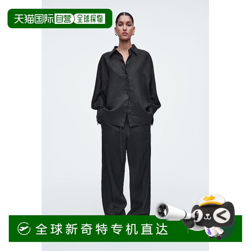 欧洲直邮COS 女士黑色亚麻休闲裤新款