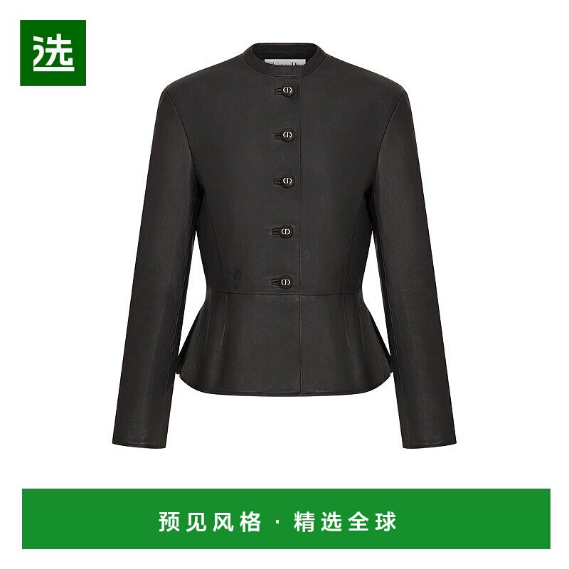 1h可退 欧洲直邮Dior 迪奥 女士黑色羊皮夹克皮衣休闲风