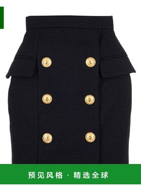 香港直邮Balmain 黑色高腰半身裙 RF14201W0230P
