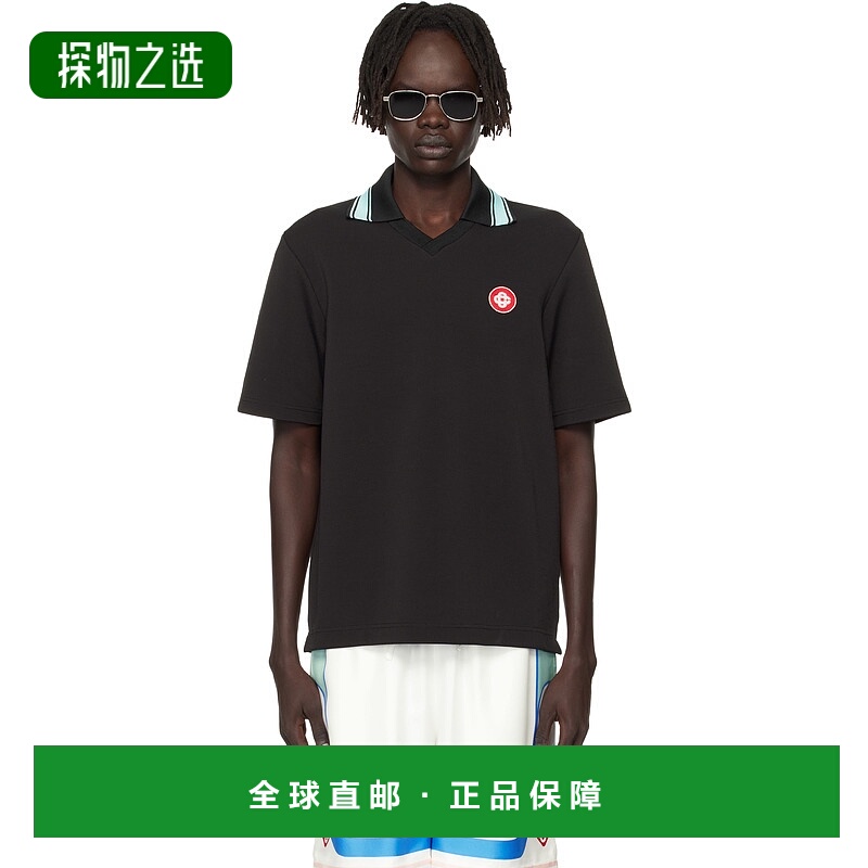香港直邮Casablanca 男士 黑色 Double V-Neck Polo 衫 MPF25JTP3