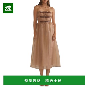 1h可退 【美国直邮】Cynthia Rowley 无肩带真丝欧根纱金色带扣中