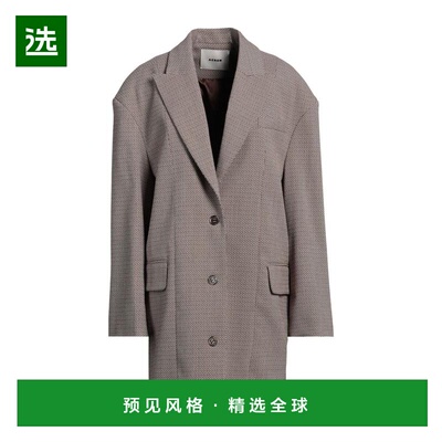 1h可退 【美国直邮】AERON 女士毛呢外套 单排扣大衣 双色翻领设