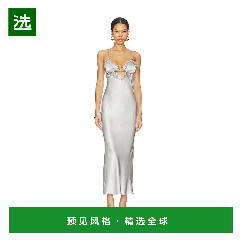 1h可退 香港直邮Fleur Du Mal 女士 Lily 箔片刺绣剪口吊带连衣裙