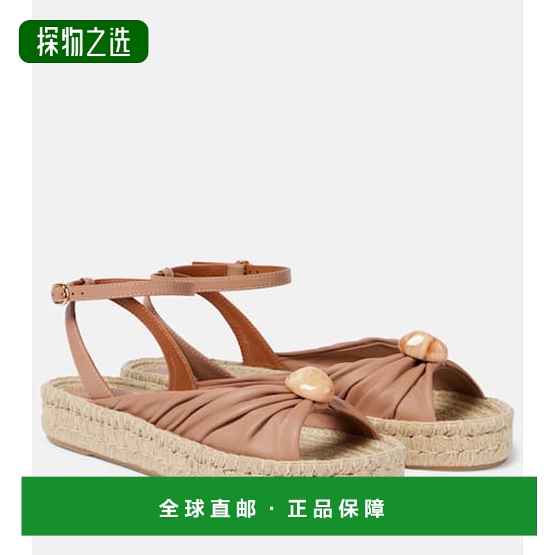 香港直邮ZIMMERMANN 女士 Gleam 皮质麻底凉鞋 beige米色 舒适时