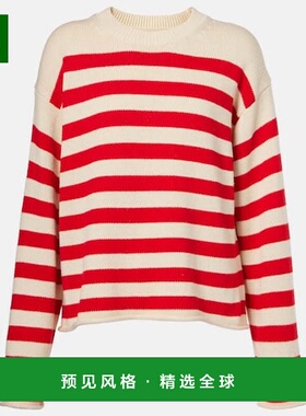 1h可退 香港直邮Velvet 女士 Lex 条纹棉质羊绒毛衣 white白色 舒