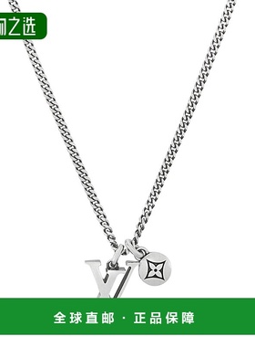 自营欧洲直邮LV路易威登 Sailor系列男士黑色纯银字母挂饰项链