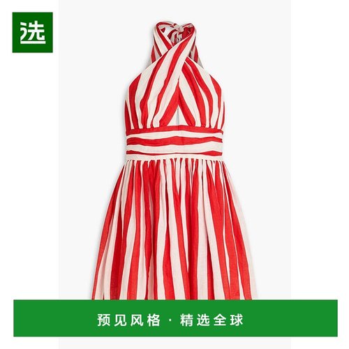 1h可退 香港直邮ZIMMERMANN 女士 条纹亚麻挂脖迷你连衣裙 8339DR