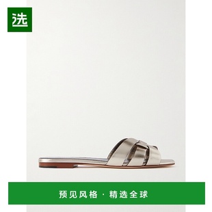 Tribute 香港直邮Saint 女士 圣罗兰 编织金属感皮质凉拖 Laurent