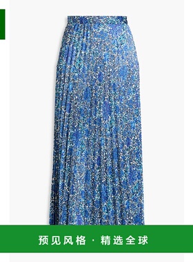 1h可退 香港直邮Sandro 女士 褶裥印花缎面斜纹布中长半身裙 SFPJ