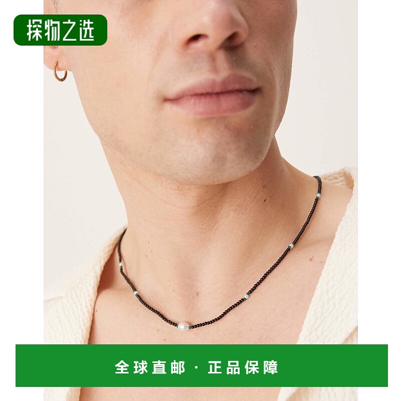 香港直邮ASOS 男士 festival festival 设计精饰珠饰项链(黑色)