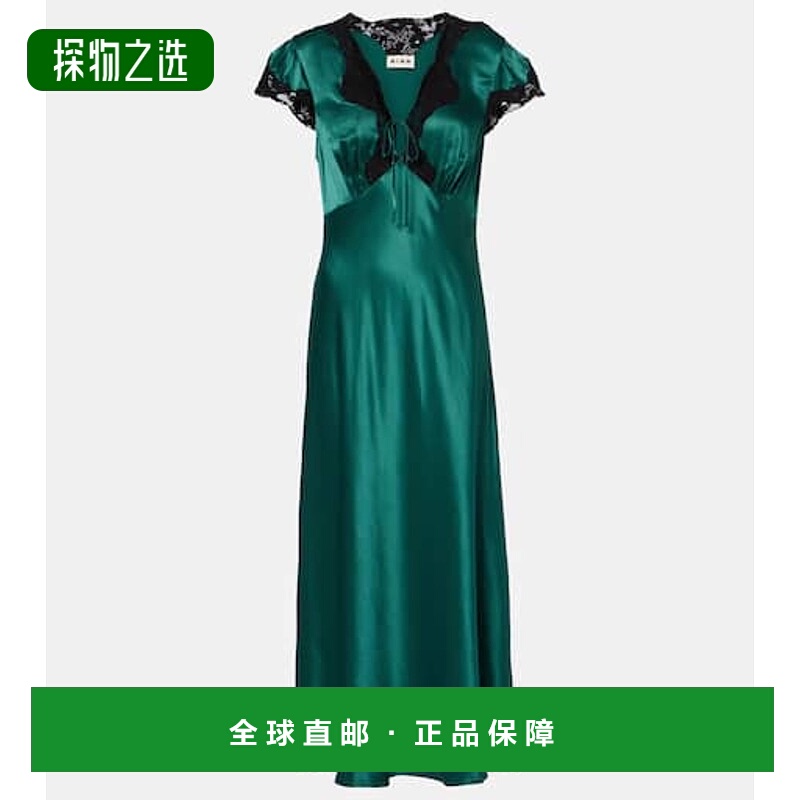 1h可退 香港直邮RIXO 女士 Amari 缎面中长连衣裙 green绿色 舒适