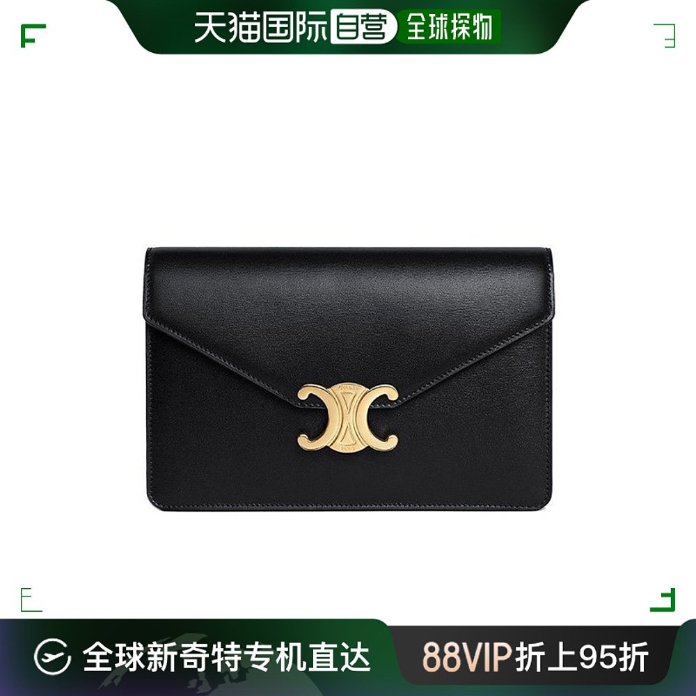 欧洲直邮CELINE/赛琳女士黑色小牛皮金属按扣翻盖链条单肩斜挎包-封面