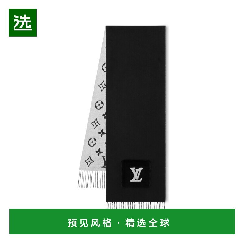 1h可退 欧洲直邮LV路易威登 Blizzard女士黑色羊绒老花图案围巾