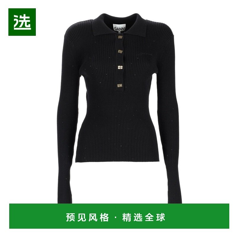 香港直邮GANNI 女士POLO衫 A1070085099 SS2026 黑色 长袖针织 Po,女装/女士精品,POLO衫,淘宝优惠券,粉丝福利购,淘宝优惠卷