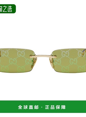 1h可退 香港直邮Gucci 古驰 男士 金色 Rectangular Frame 太阳镜