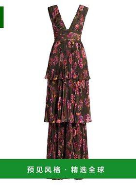 1h可退 【美国直邮】Amur Fluer 花卉褶皱无袖礼服 女装连衣裙 修