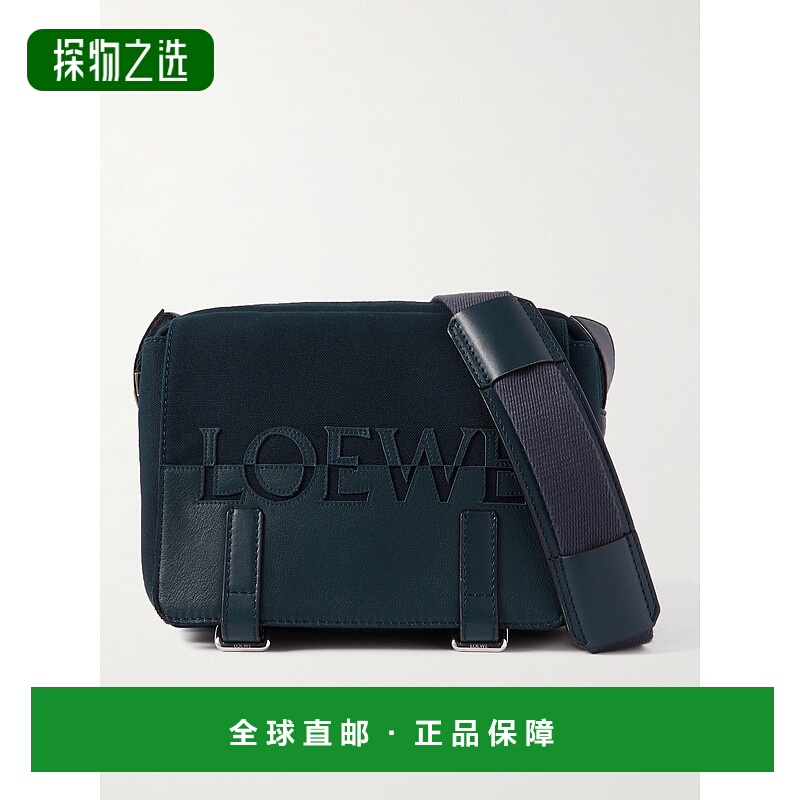 1h可退 香港直邮LOEWE 罗意威 男士 XS 军装风格皮革饰边帆布邮差