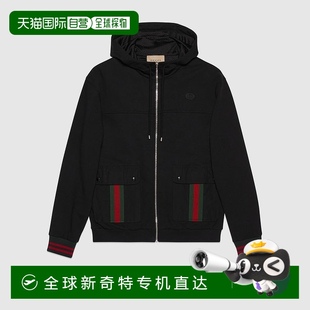 黑色 欧洲直邮Gucci古驰男士 织带条纹连帽棉质平纹针织夹克