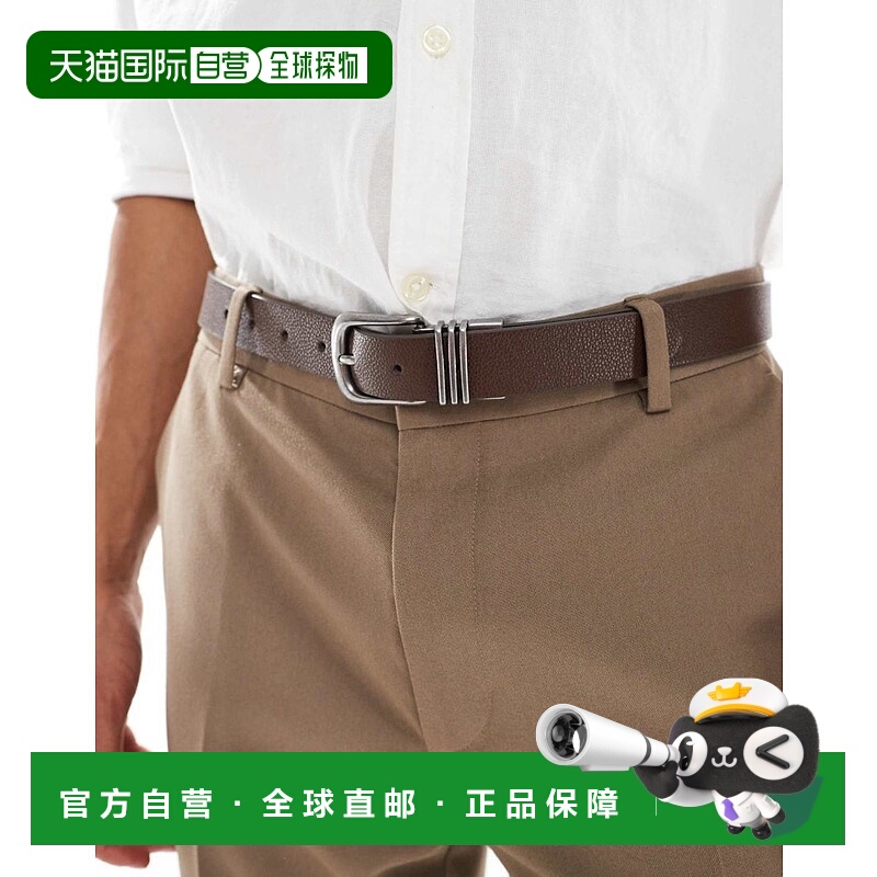 1h可退 香港直邮ASOS 男士 keeper 设计三个金属棕色仿皮皮带(peb