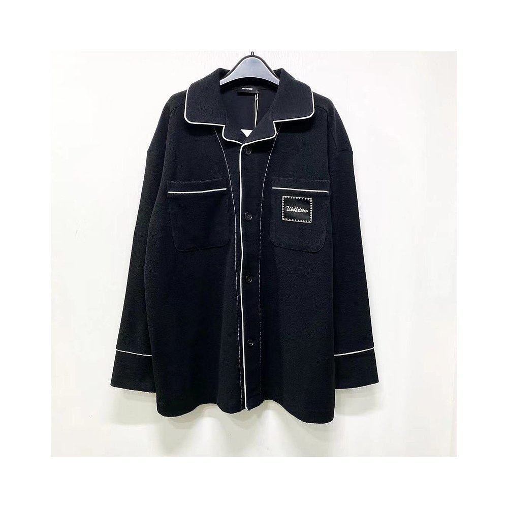 香港直发we11done女士黑色棉质翻领单排扣夹克简约wdtt021503u