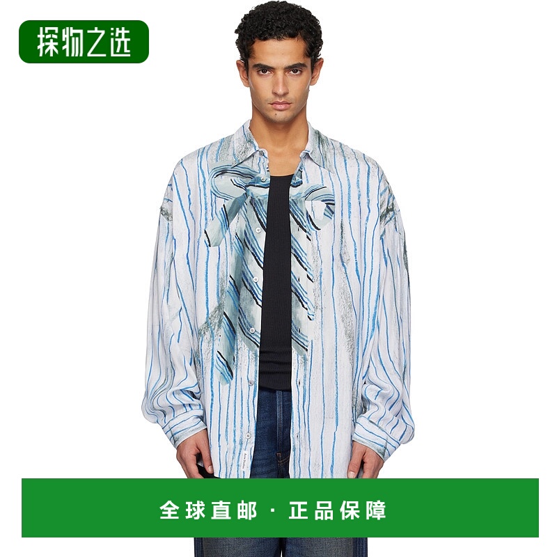 香港直邮Acne Studios 艾克妮 男士 白色 & 蓝色 Printed Button-