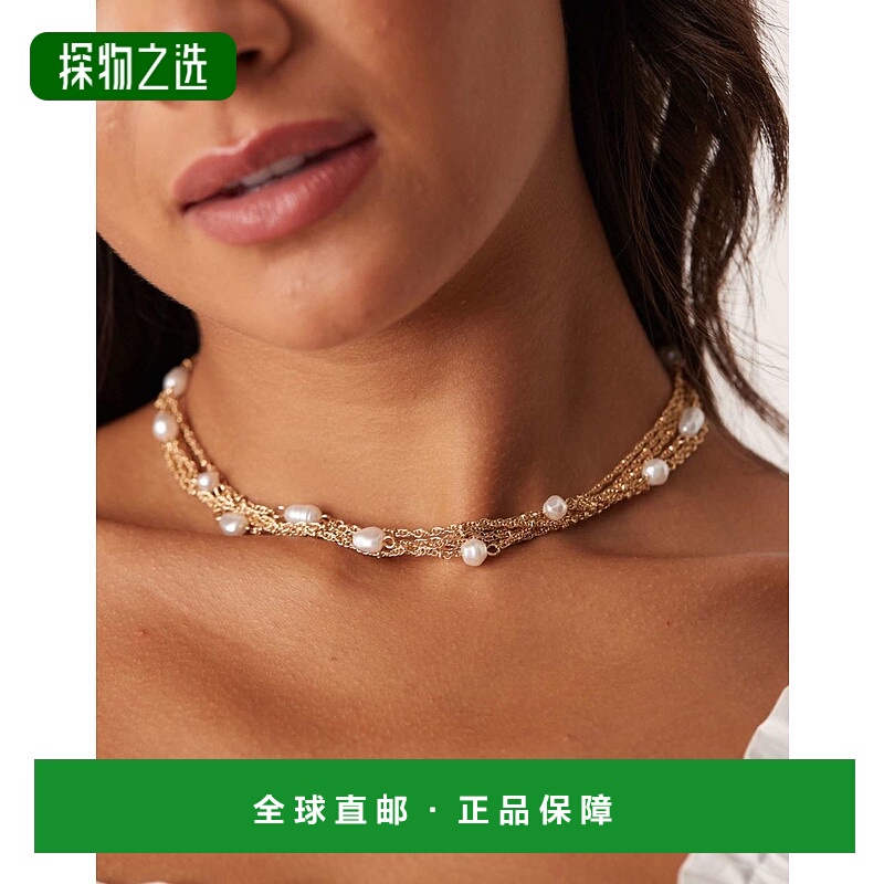 香港直邮ASOS 女士 chains 设计多排人造珍珠色调短项链(金色)