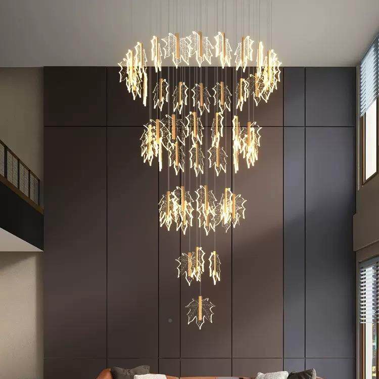 式枫楼梯吊灯创意led楼复别墅客厅餐厅灯具loft公星成叶寓旋转长