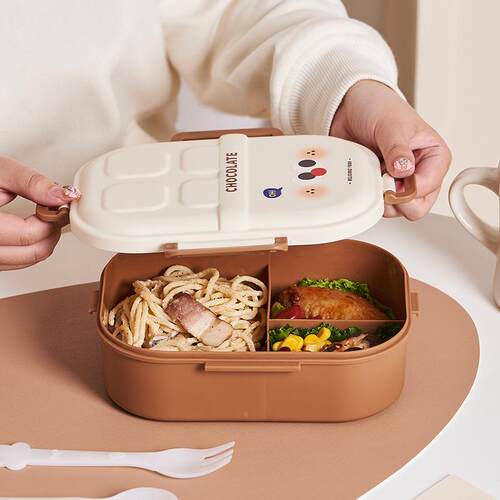 卡无品牌/便通饭盒三格当盒食轻堂学生可微携波炉防摔便食盒