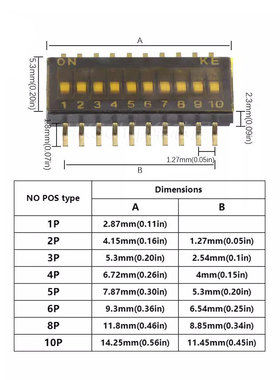 工厂直销原装KE 1.27MM 1/2/3/4/5/6/8/10P位拨码开关DSHP02TSGER
