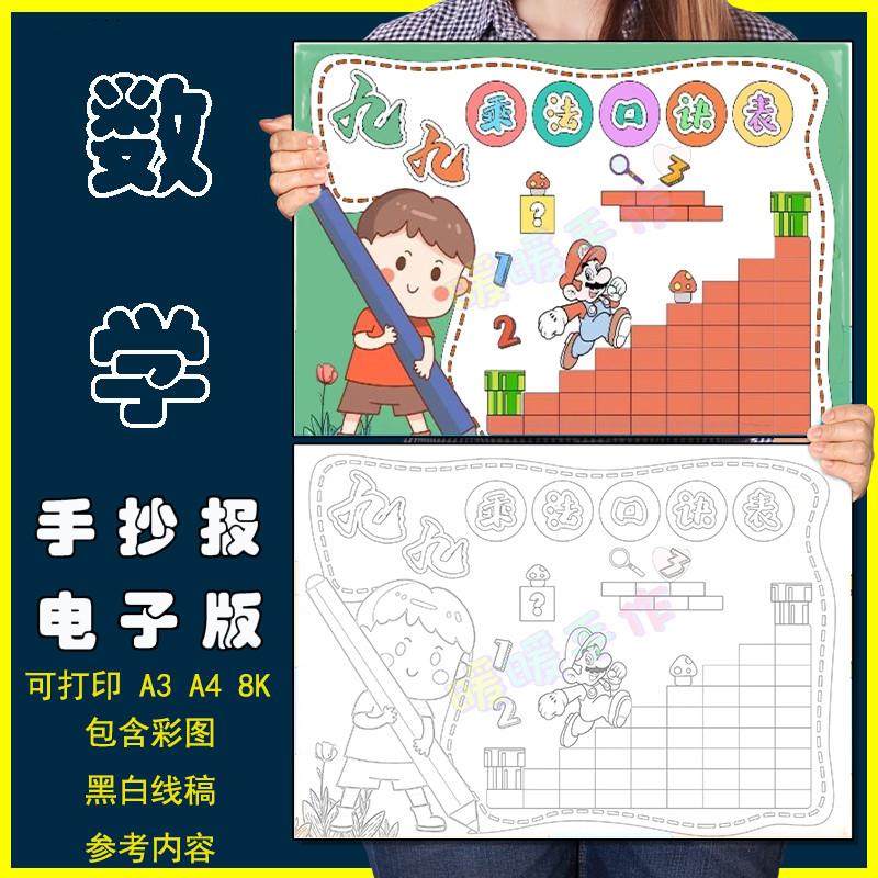 九九乘法表手抄报模板电子版小学生趣味数学九九乘法口诀表手抄报