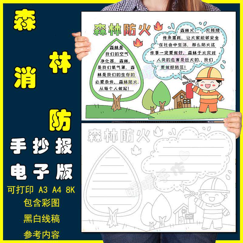 森林防火手抄报模板电子版小学生预防森林火灾消防安全教育手抄报