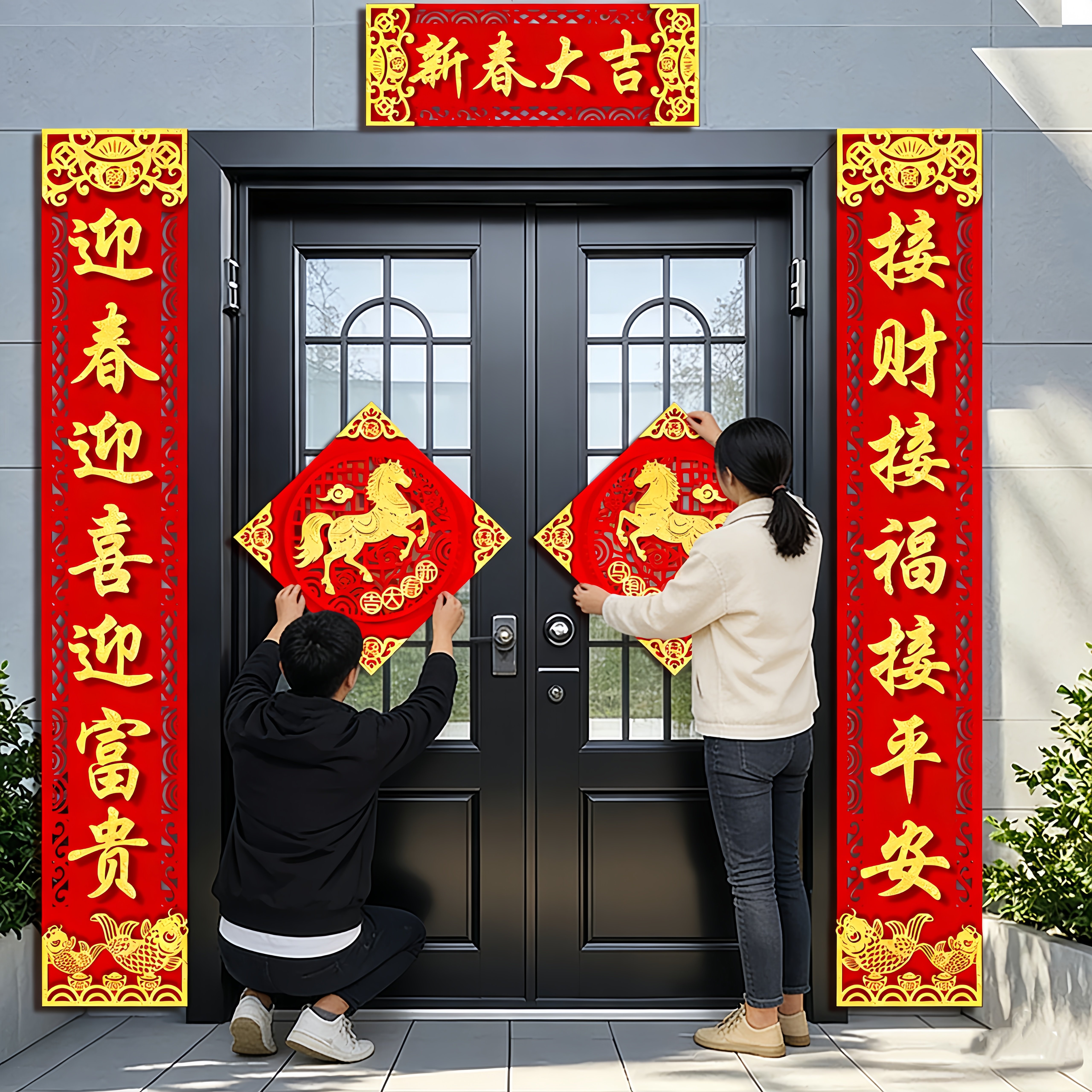2026新款马年全磁吸绒布对联春联大尺寸农村自建房别墅入户大门福,节庆用品/礼品,对联,淘宝优惠券,粉丝福利购,淘宝优惠卷