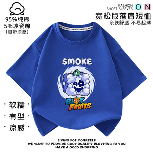儿童衣服男孩半袖 t恤夏装 上衣潮 fruits游戏水果豹纹盒子短袖 blox