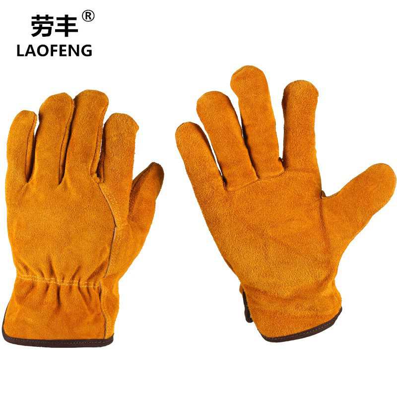 电焊手套牛皮二层短全皮焊工焊接手套隔热耐磨金黄司机劳保皮手套