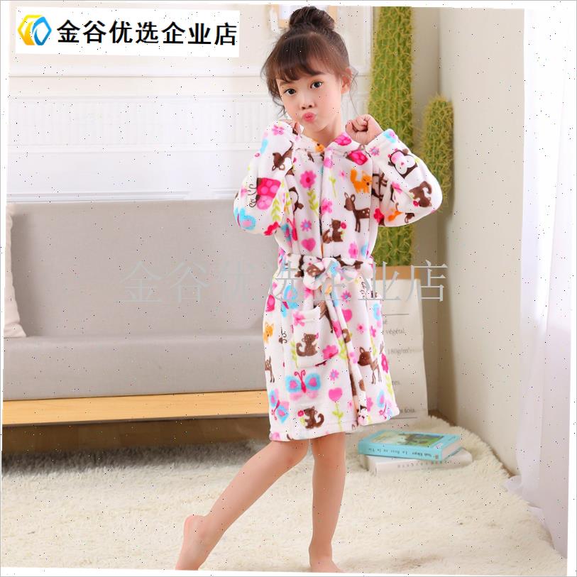 儿童睡衣春秋男女童家居服连帽浴袍珊瑚绒婴儿浴U巾宝宝法兰绒睡/