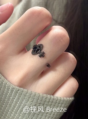 「乌黑亮丽」黑尖晶独特戒指稀奇古怪的食指戒女士重工冷淡风尾戒