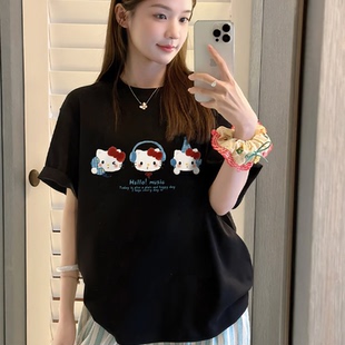 黑色卡通2026新款宽松上衣内搭短袖t恤女夏季今年流行的爆款女装