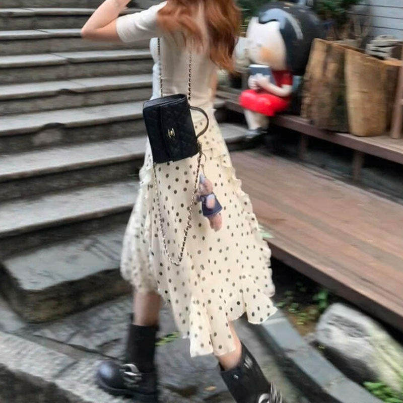 白色波点裙子女夏薄款小