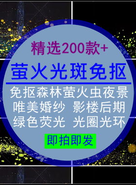 萤火光斑免抠PNG素材森林萤火虫夜景婚纱照后期绿色唯美荧光特效