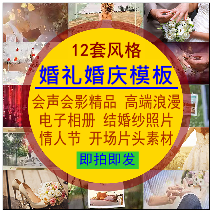 婚庆婚礼模板会声会影高端浪漫电子相册结婚纱照片情人节开场片头