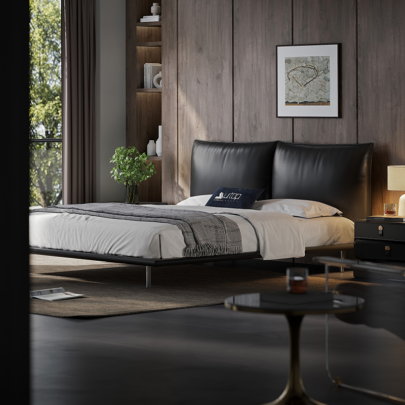 意式轻奢真皮软包花瓣床高端主卧室2米x2米2大床小户型双人床婚床