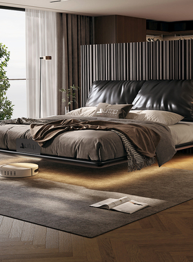 意式大象耳朵悬浮床真皮软包主卧大床轻奢高级感2米x2米2主卧床