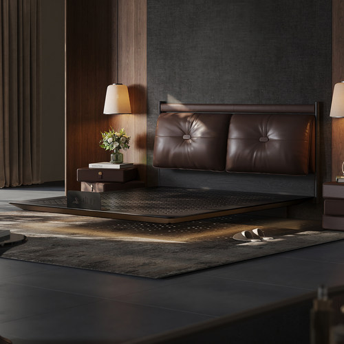 意式极简柏林床轻奢真皮软包碳素钢悬浮储物床1米8主卧双人大床