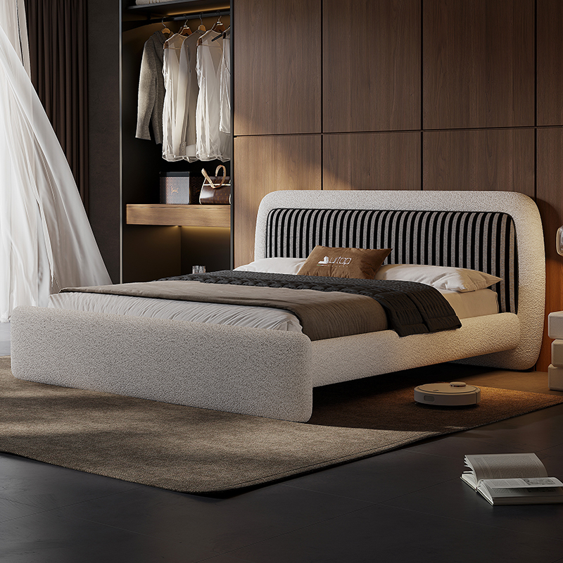 羊羔绒布艺床意式轻奢婚床主卧室双人大床高端大气1.5m*2m斑马床