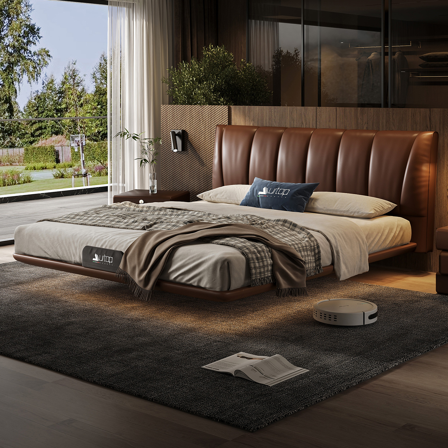 钢琴键真皮悬浮软包床1米8双人主卧大床轻奢小户型卧室储物床