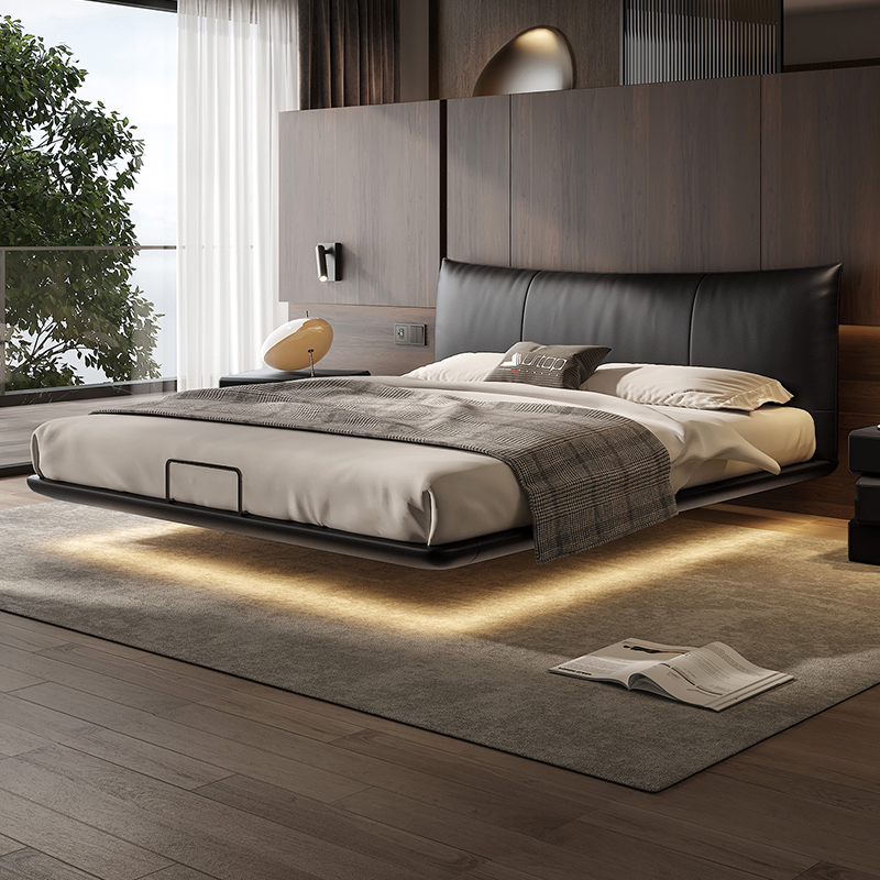 香奈儿悬浮床2025新款主卧大床全真皮高端大气主卧床意式轻奢床