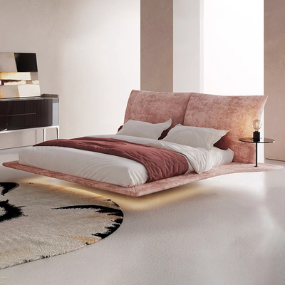侘寂风布艺床主卧室大床现代雪尼尔绒轻奢花瓣床意式极简悬浮床