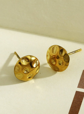 欧美轻奢情侣抽象锤面时代感个性中性风耳钉18K镀金不过敏镀银