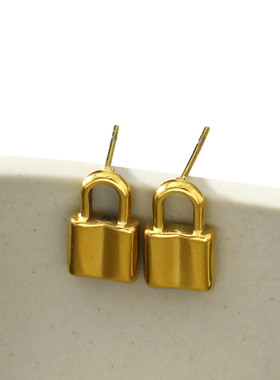 欧美轻奢简约锁耳钉18K镀金现货独特镀银气质钥匙现货